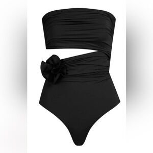 Magel Coronel black Cartago cut out swimsuit with flower detail at waist.